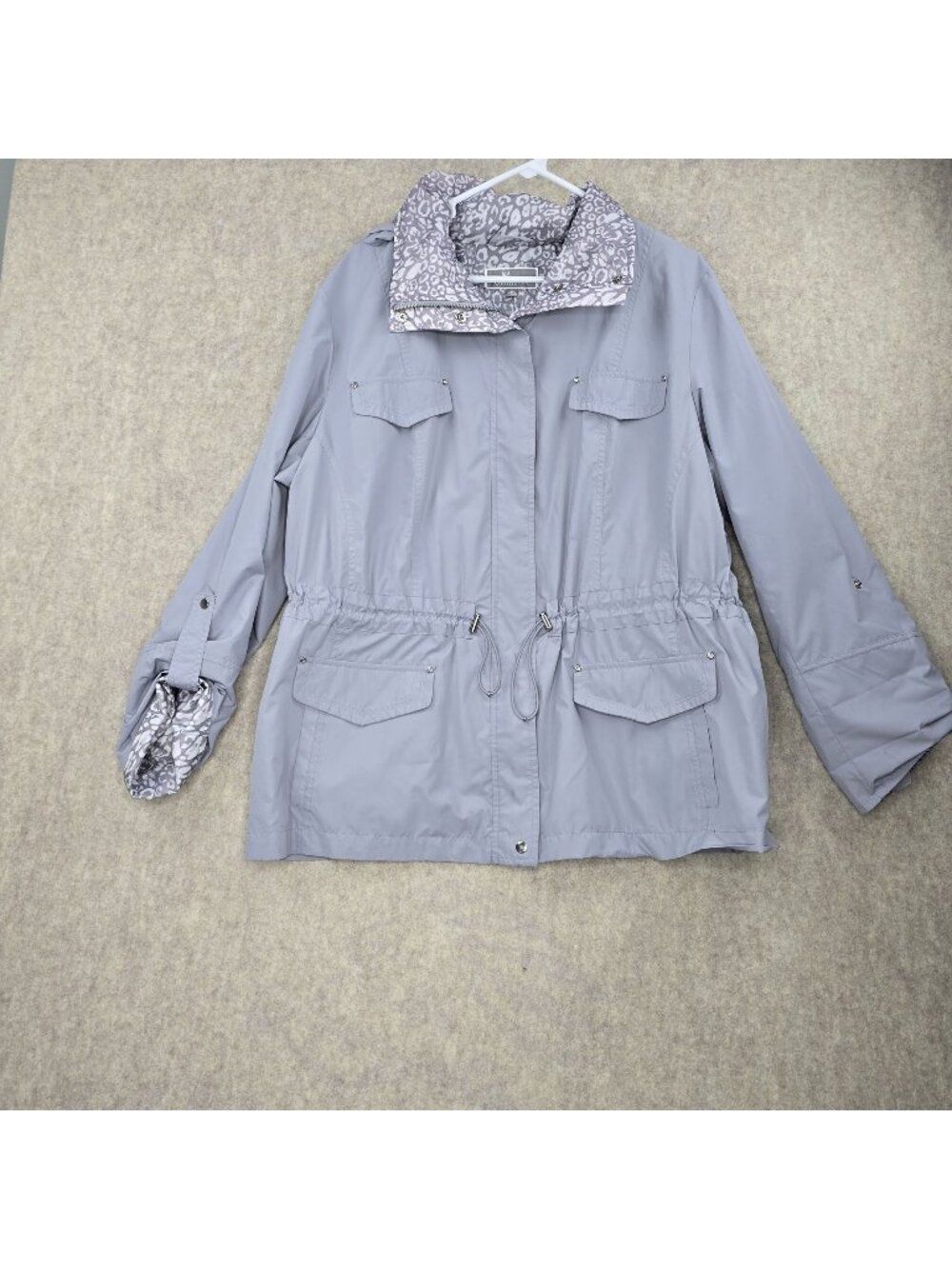 JM Collection Women’s Light Gray Safari Jacket XL Polyester Animal Print Lining